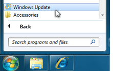 Find Windows Update from the All Programs menu